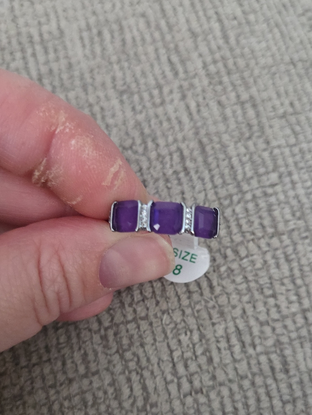 Elegant Purple Three-Stone Rhodium Ring - Size 8 By Bonb Party